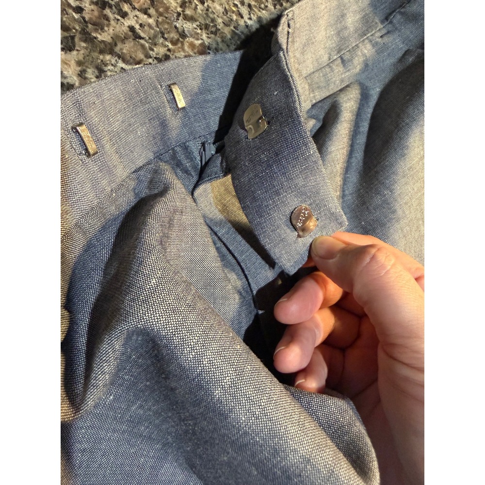 Kenneth Cole Reaction Mens 33x30 Blue Linen Blend Flat Front Dress Pants Trouser